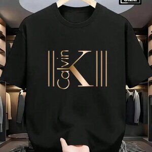Luxury Gold Letter Graphic Tee - Premium Minimalist Black Cotton T-shirt
